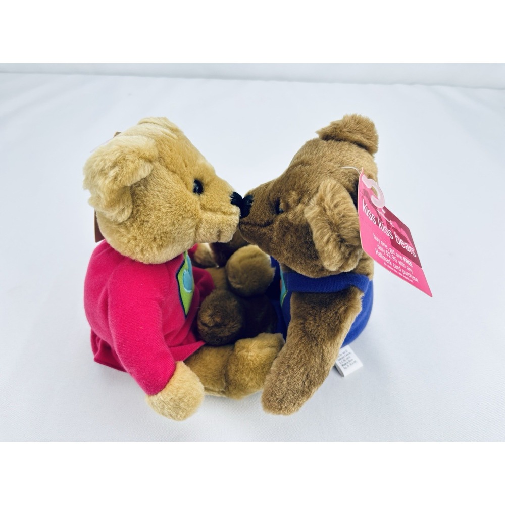New ! Vintage Hallmark Love & Kiss KISS Bears Magnetic Nose Plush / Hearts NWT